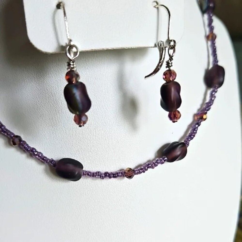 Purple iridescent necklace & earring set
